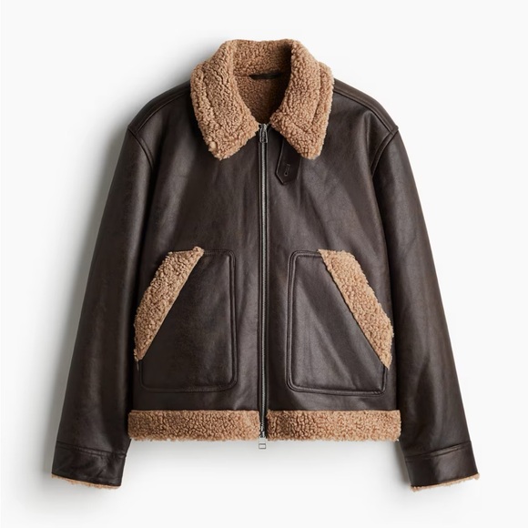 NWT H&M Regular Fit Teddy Trimmed Jacket Size Large - Picture 4 of 6